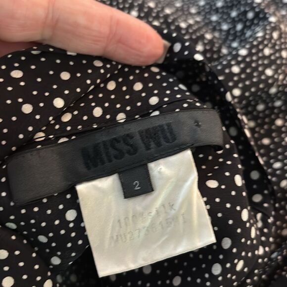 Miss Wu Black and White Polka Dot Sleeveless  bow Top, US2 - Picture 9 of 9